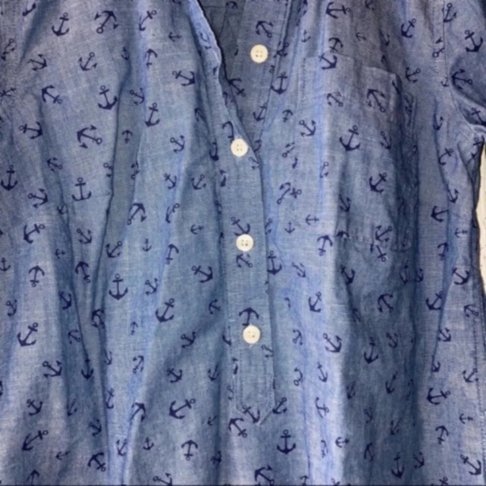 J.Crew Chambray Anchor Popover Shirt XXS Blue Nautical Cotton Top